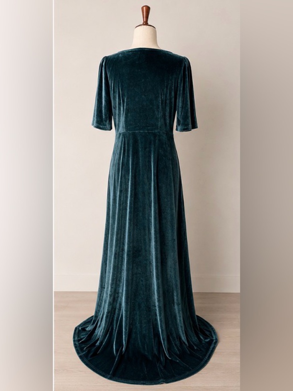Baltic Born Teal Velvet Plunging Open Front Maxi Gown Dress Medium - Picture 3 of 9